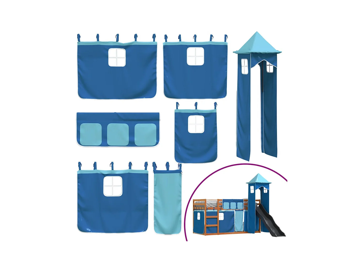 Stapelbed zonder matras met glijbaan en gordijnen 90x200 cm