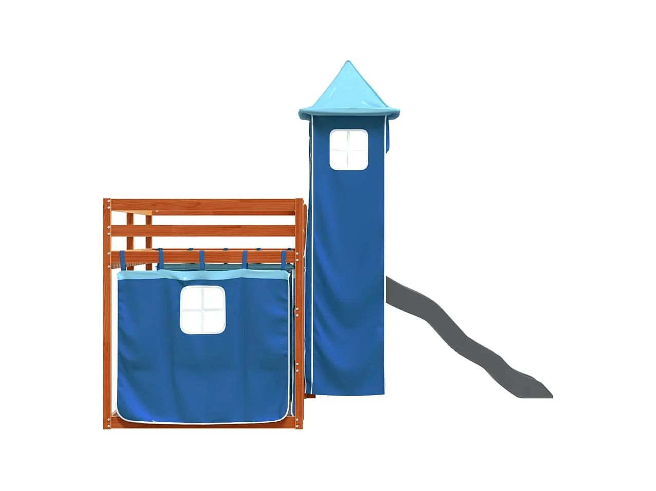 Stapelbed zonder matras met glijbaan en gordijnen 90x200 cm