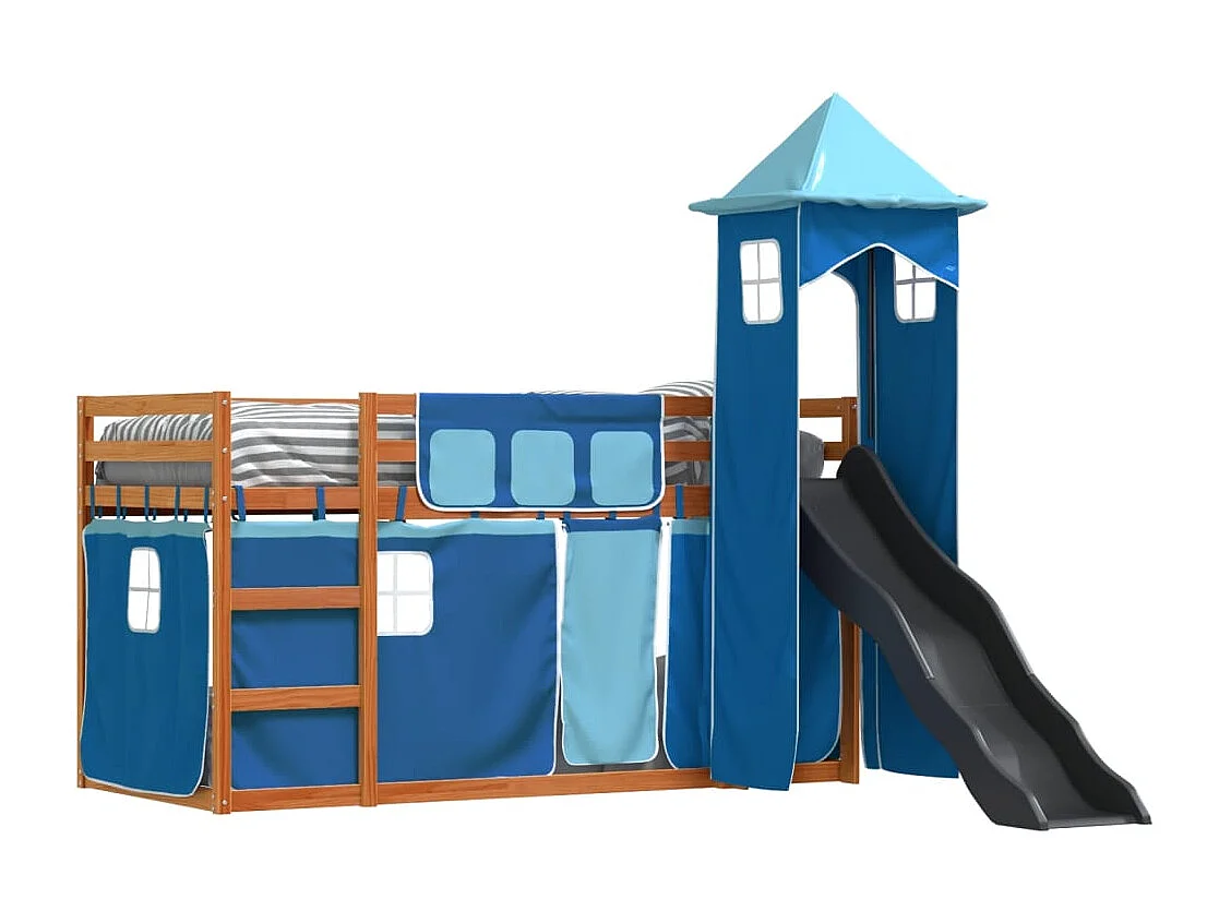 Letto a castello senza materasso con scivolo e tende 90x200 cm