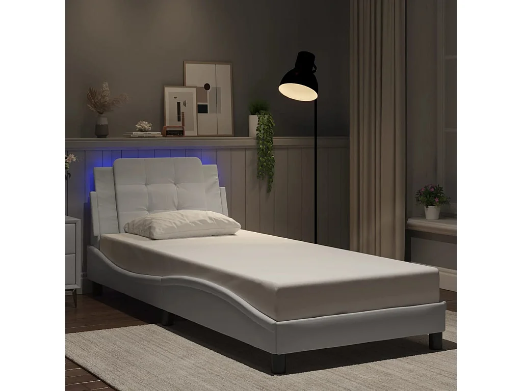 Estructura de cama con LED sin colchón blanco 100x200 cm