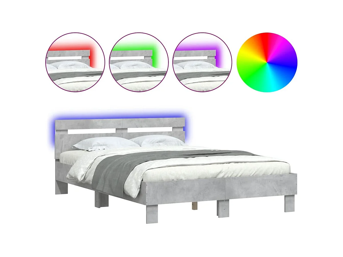 Bedframe met LED zonder matras betongrijs 120x190 cm