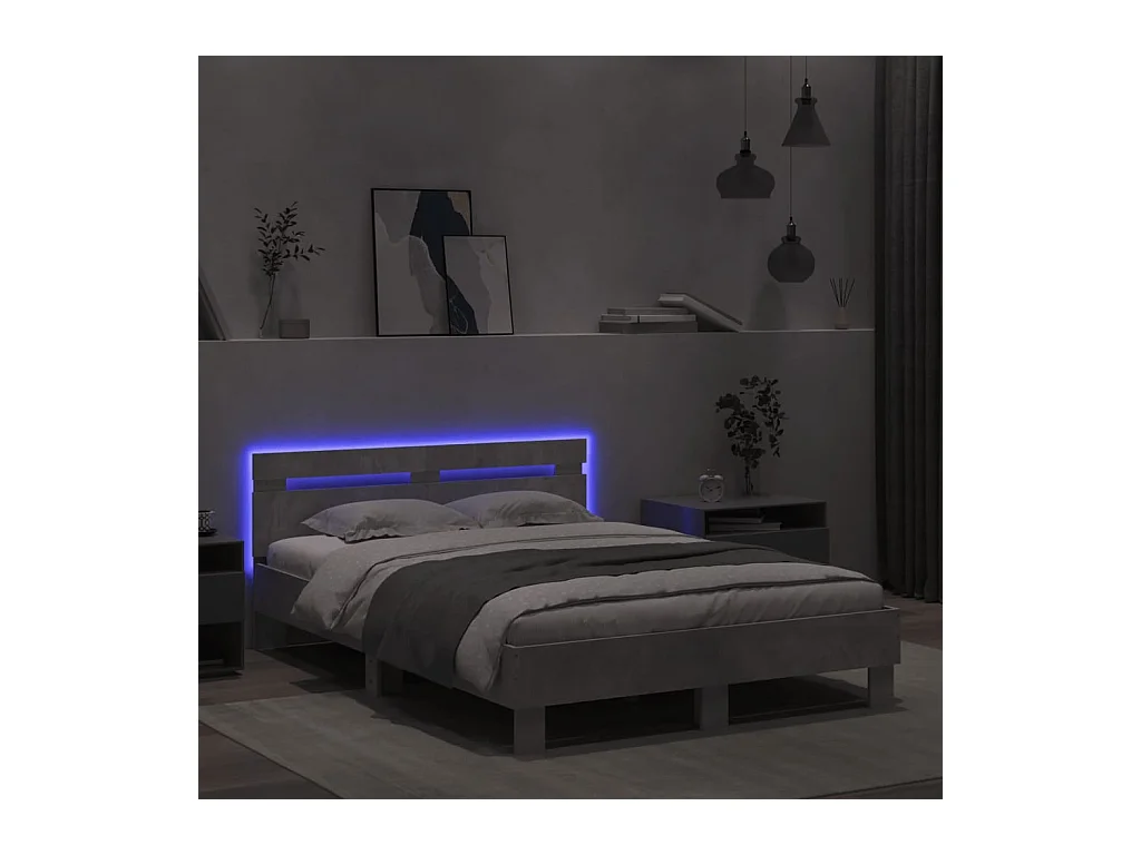 Bedframe met LED zonder matras betongrijs 120x190 cm