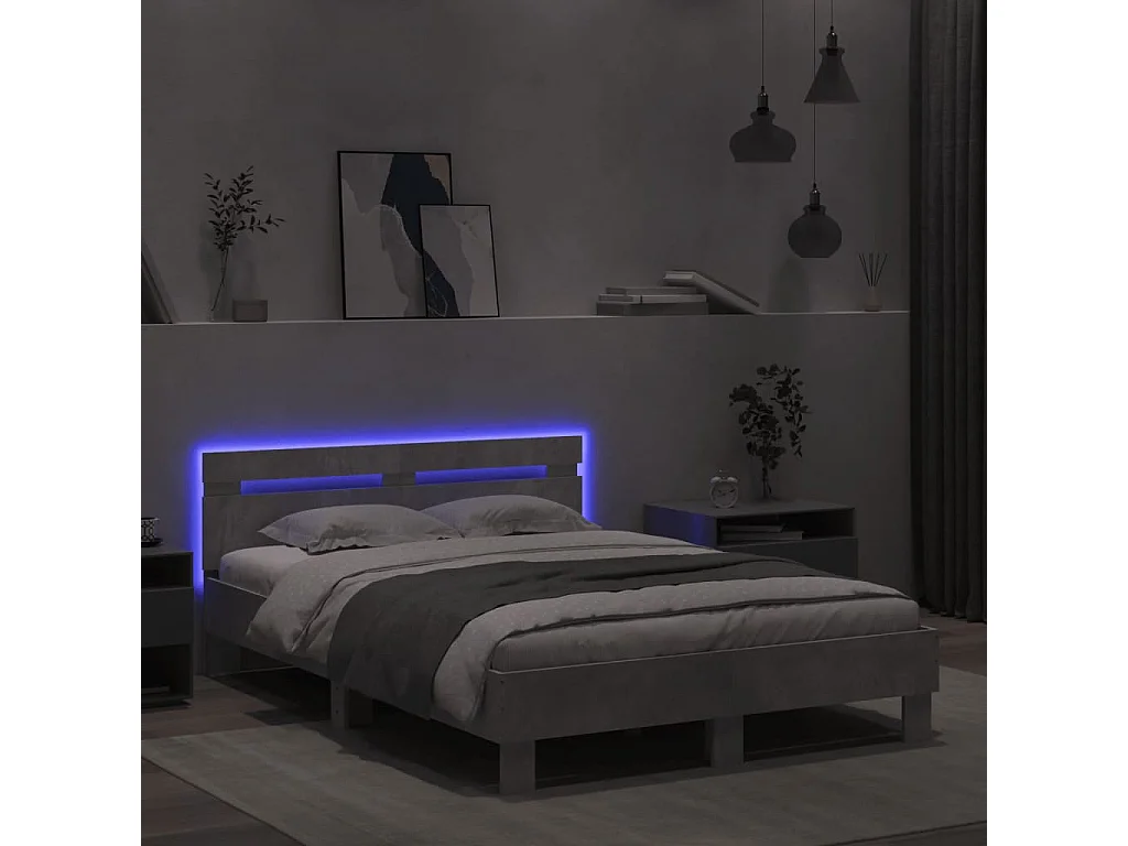 Estructura de cama con LED sin colchón gris hormigón 120x190 cm