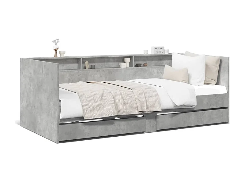 Lit de jour avec tiroirs sans matelas gris béton 100x200 cm