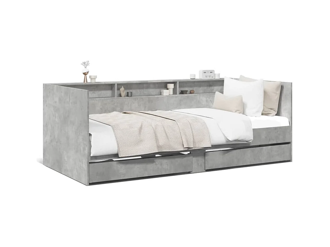 Lit de jour avec tiroirs sans matelas gris béton 100x200 cm