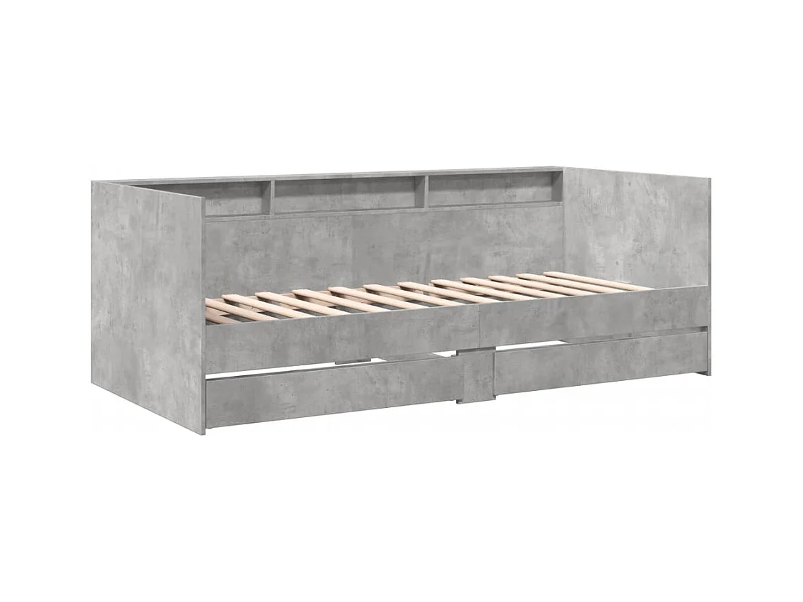 Lit de jour avec tiroirs sans matelas gris béton 100x200 cm