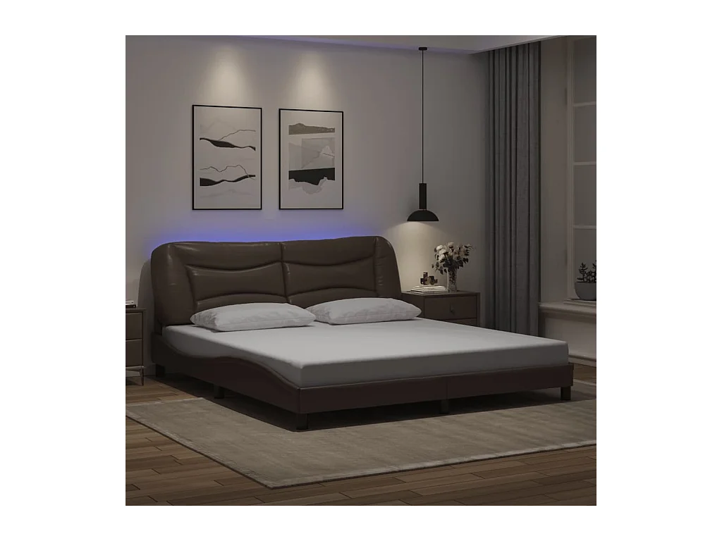 Estructura de cama con LED sin colchón marrón 180x200 cm