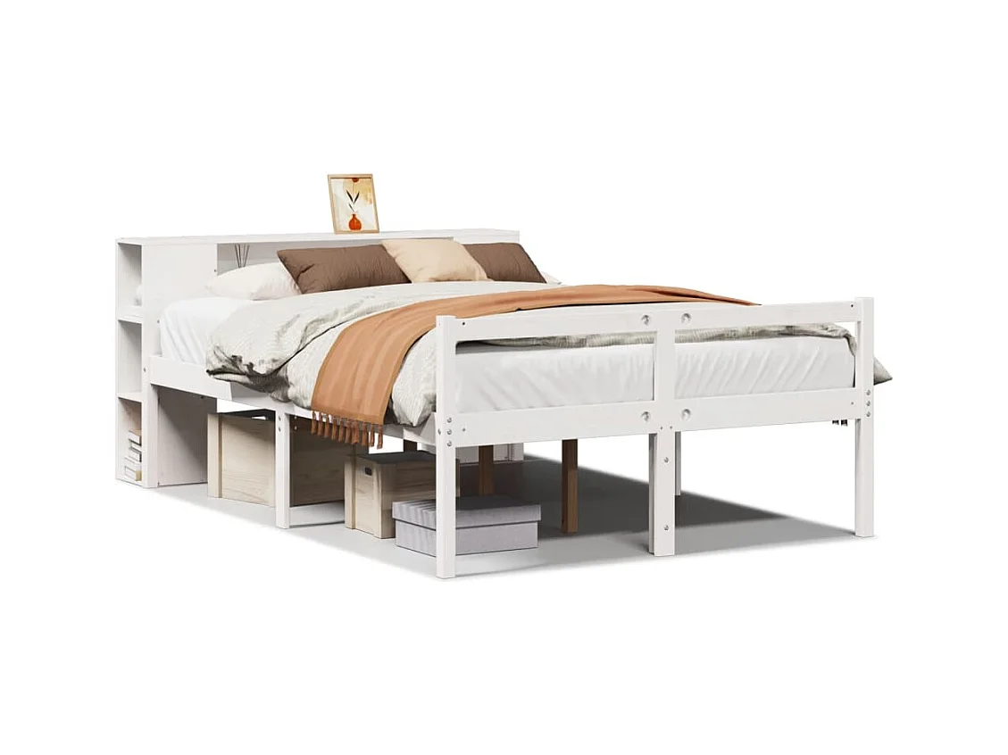 Letto libreria bianco senza materasso 135x190 cm in legno massello di pino