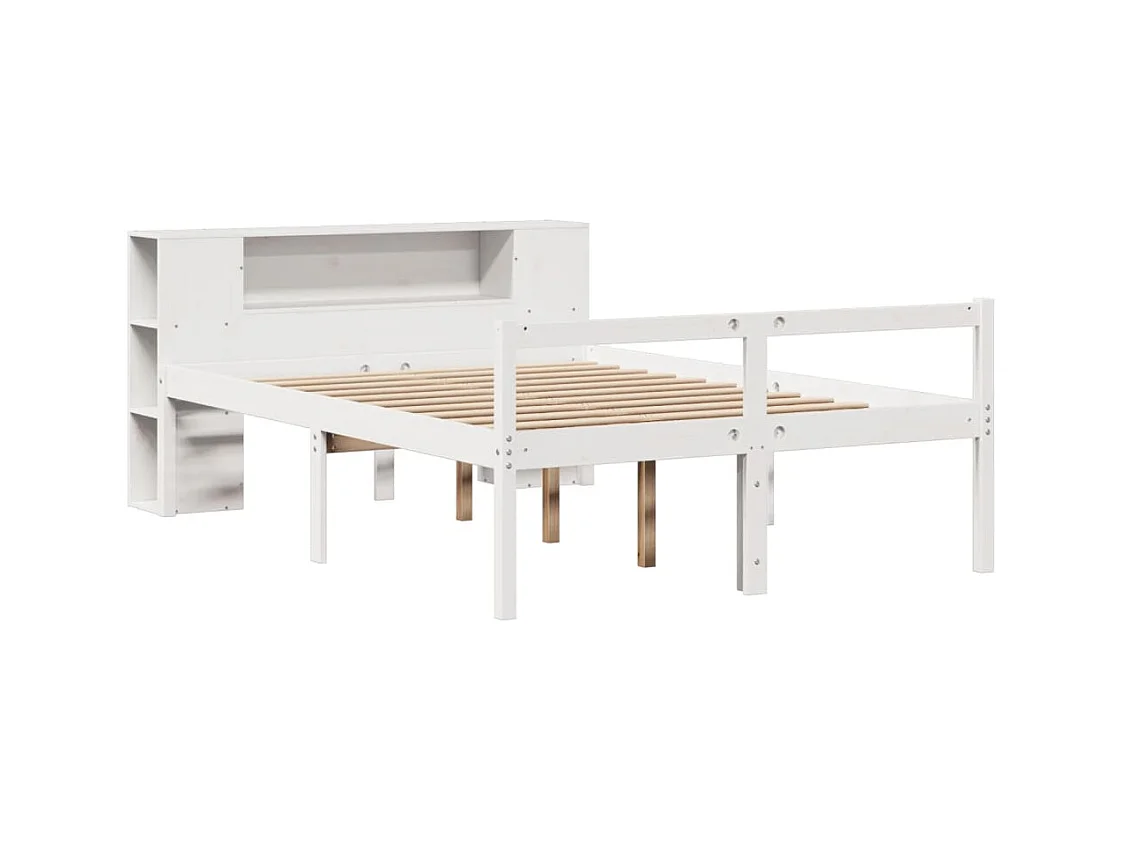 Letto libreria bianco senza materasso 135x190 cm in legno massello di pino