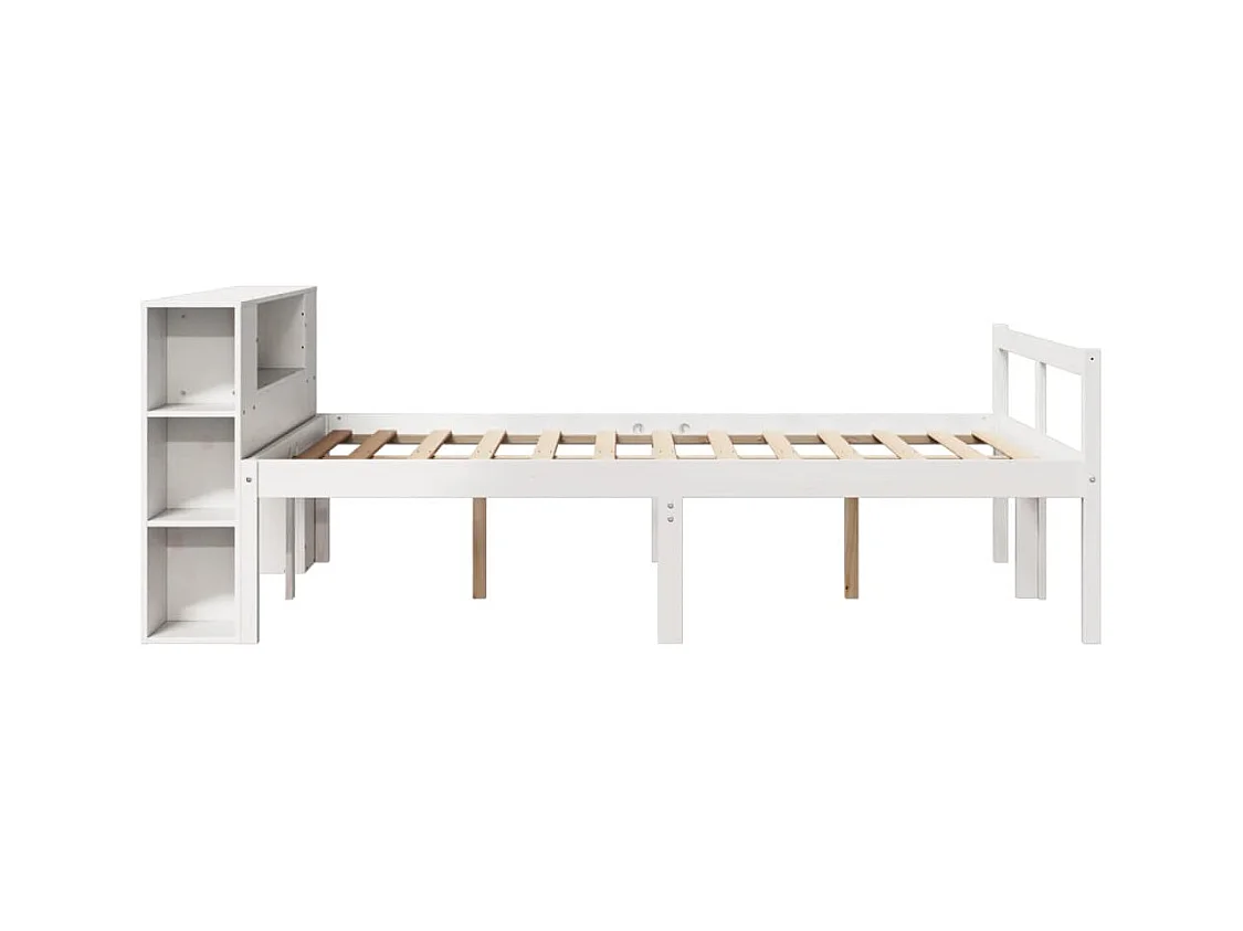 Letto libreria bianco senza materasso 135x190 cm in legno massello di pino