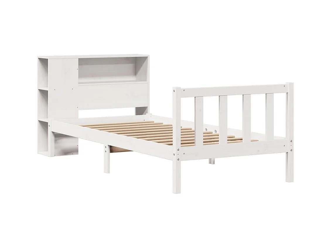 Lit bibliothèque sans matelas blanc 75x190cm bois de pin massif