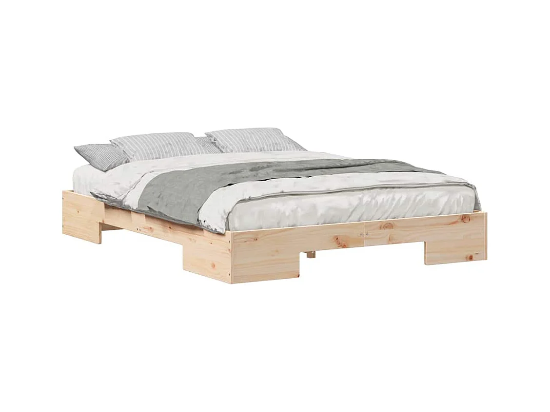 Marco de cama elevada marrón 150 x 200 cm madera maciza de pino
