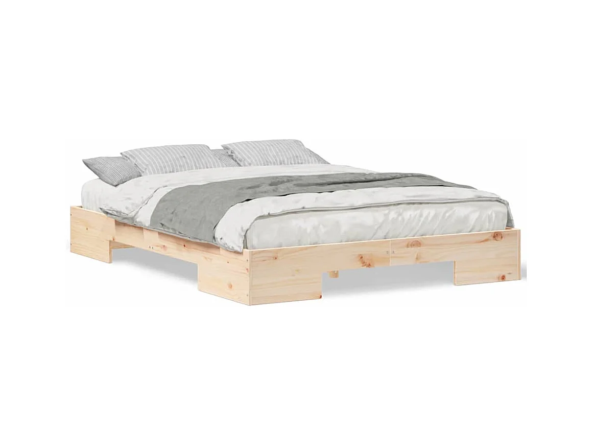 Marco de cama elevada marrón 150 x 200 cm madera maciza de pino