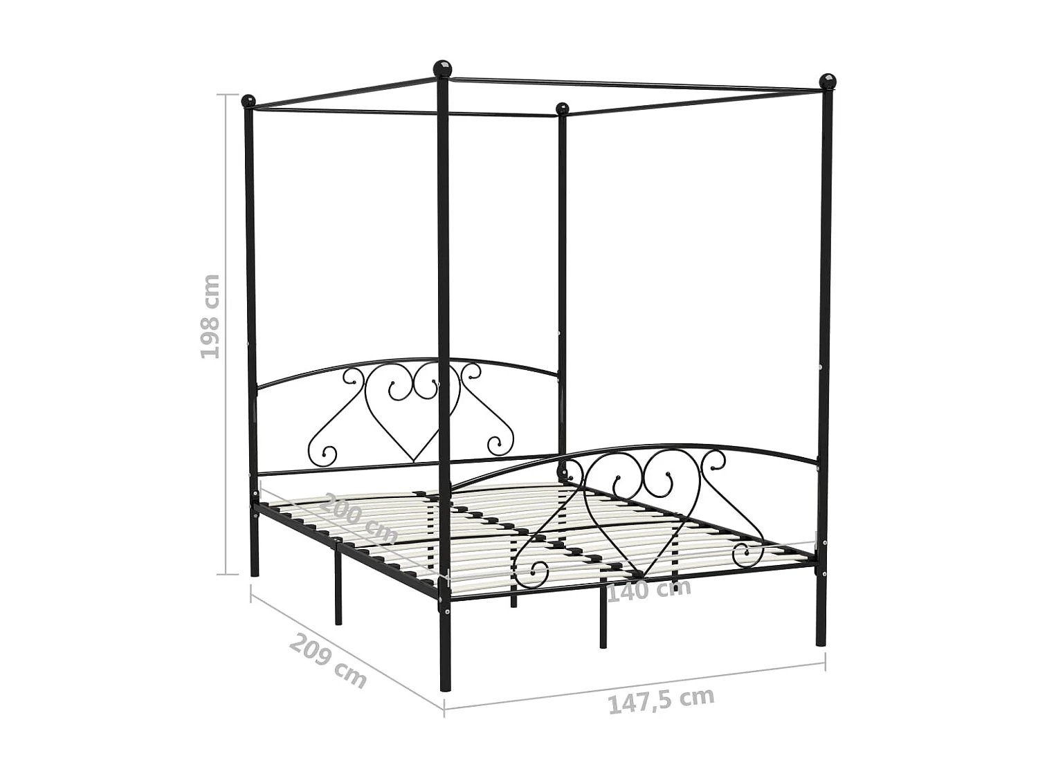 Estructura de cama sin colchón con dosel negro 140x200 cm metal