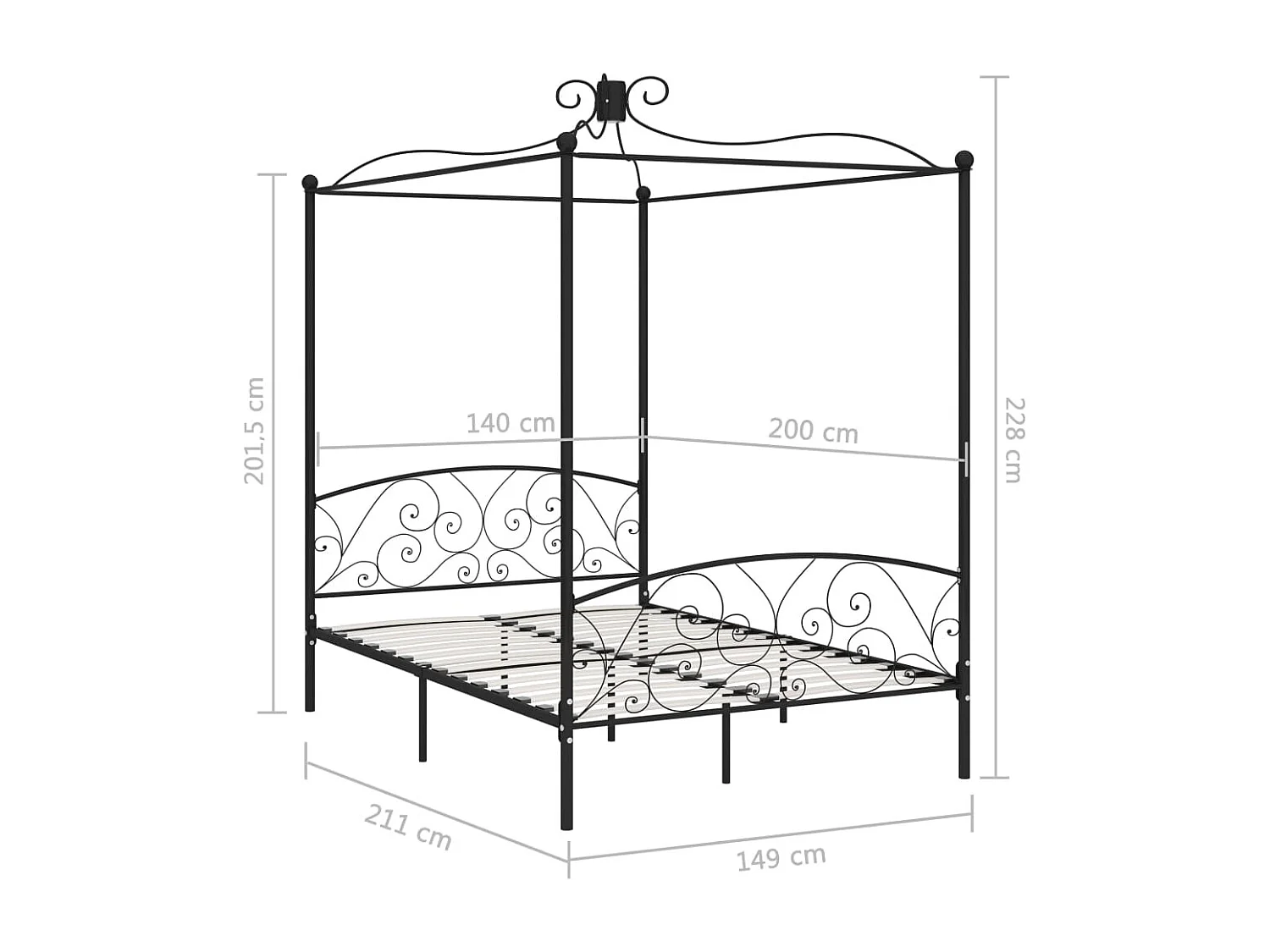 Estructura de cama con dosel de metal negro 140 x 200 cm