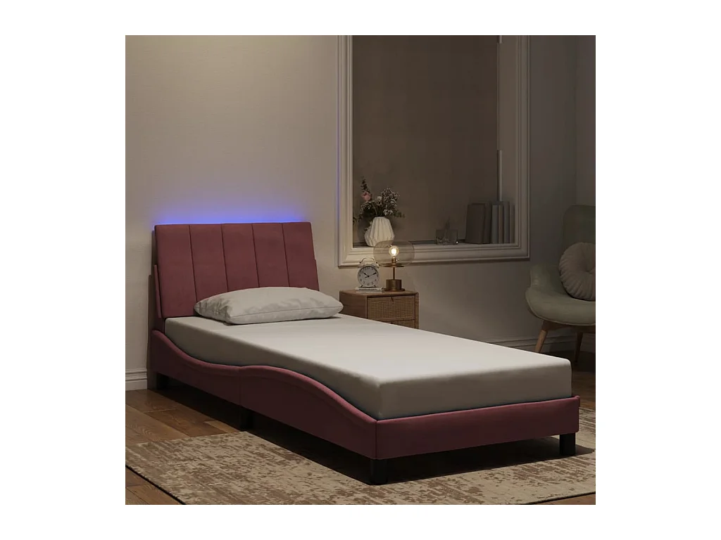 Estructura de cama con luces LED rosa 90x200 cm terciopelo