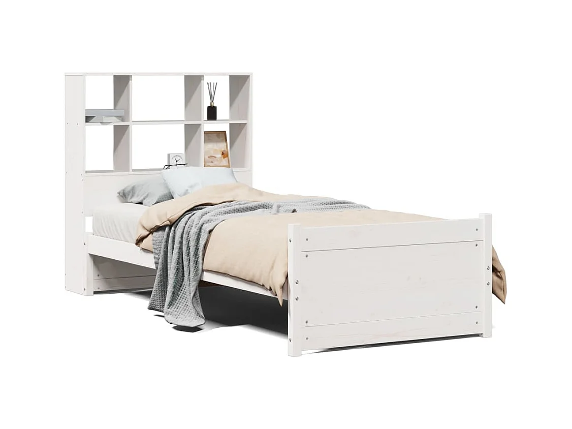 Letto libreria bianco senza materasso 90x190cm in legno massello di pino