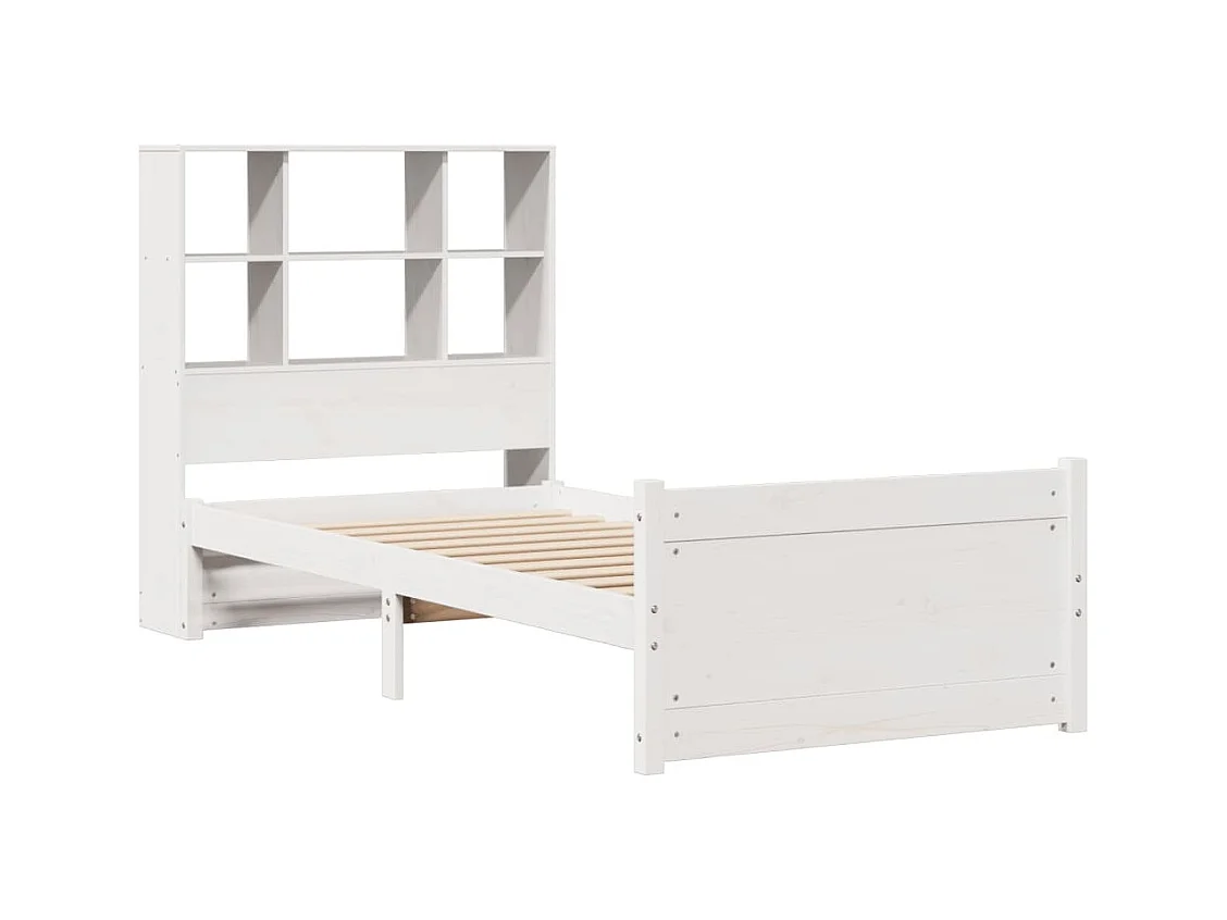 Letto libreria bianco senza materasso 90x190cm in legno massello di pino