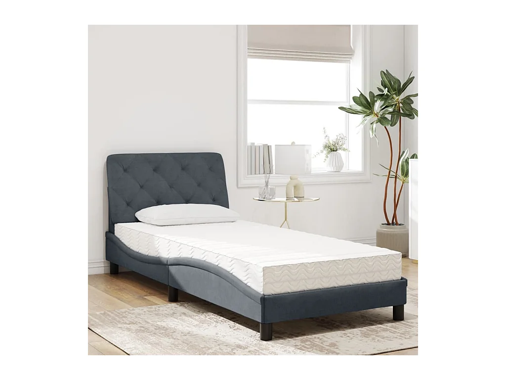 Letto con materasso in velluto grigio scuro 90x190 cm