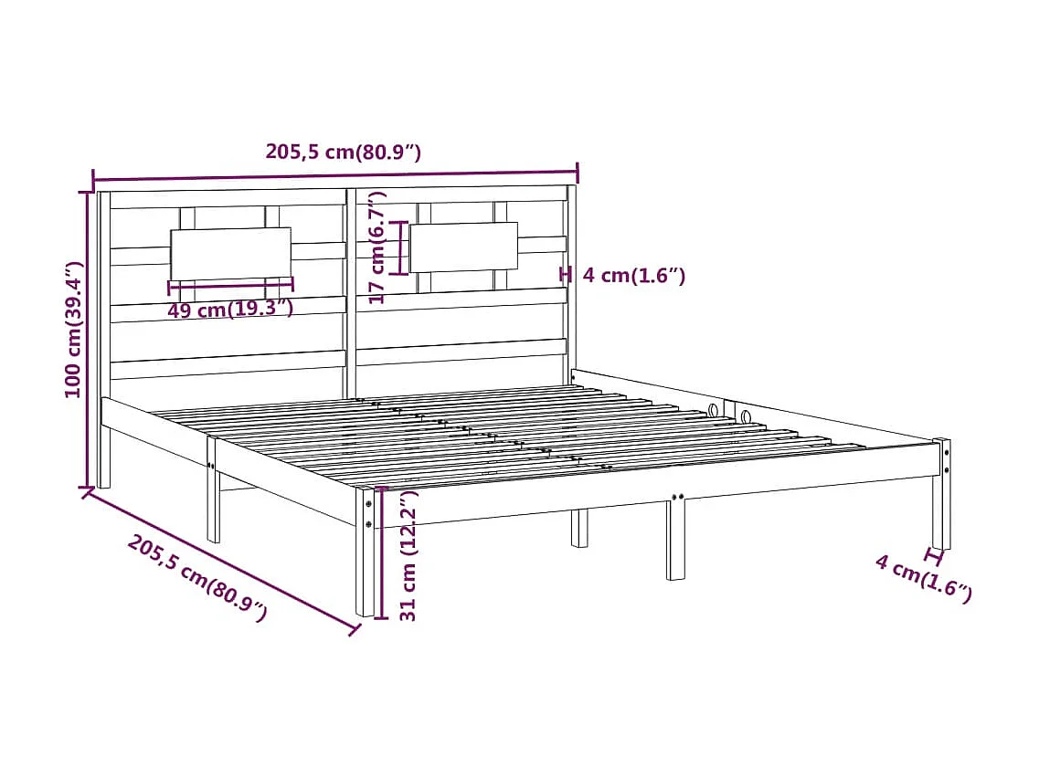Bettgestell ohne Matratze grau 200x200 cm Massivholz