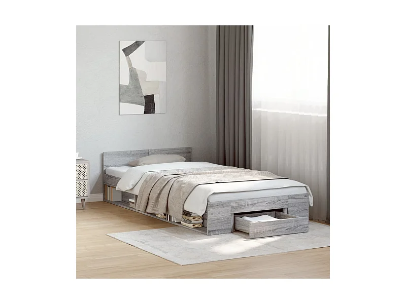 Cadre de lit avec tiroir sans matelas sonoma gris 90x200 cm
