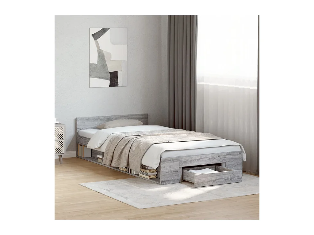 Cadre de lit avec tiroir sans matelas sonoma gris 90x200 cm
