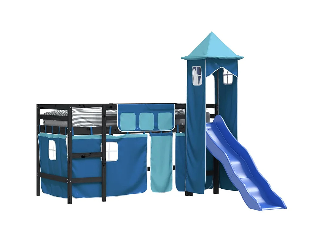 Kinderhoogslaper met toren zonder matras blauw 80x200 cm