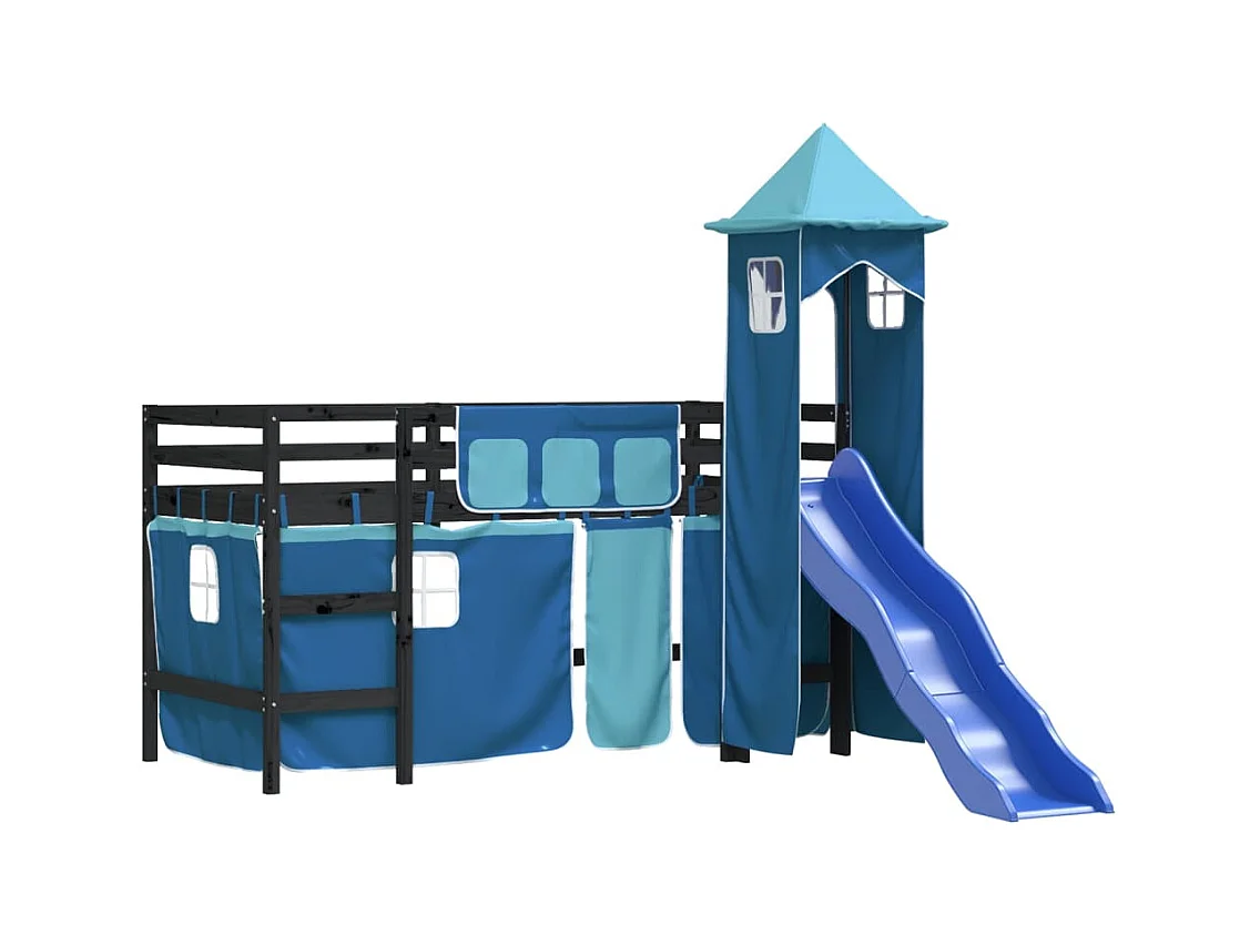 Kinderhoogslaper met toren zonder matras blauw 80x200 cm
