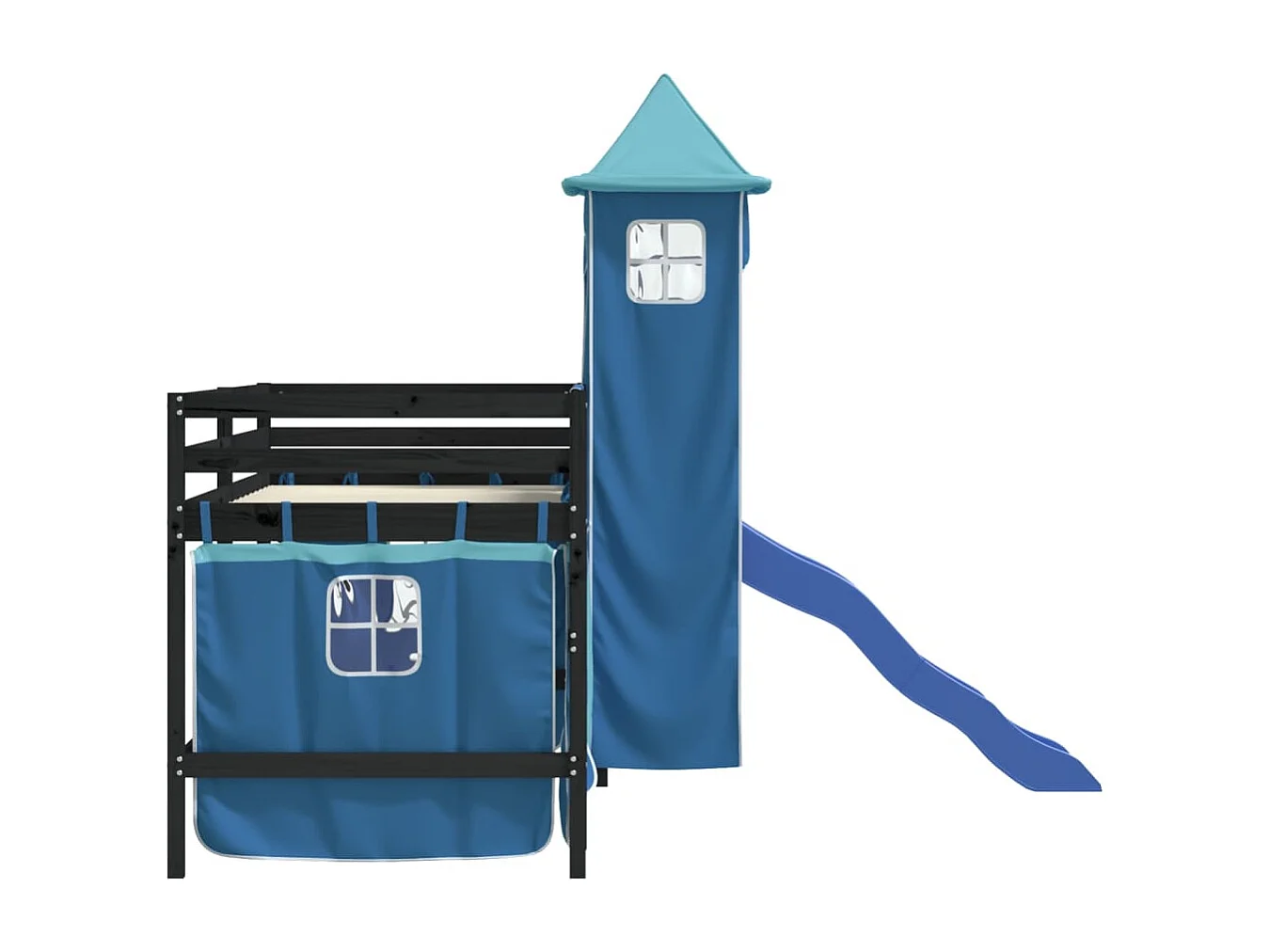 Kinderhoogslaper met toren zonder matras blauw 80x200 cm
