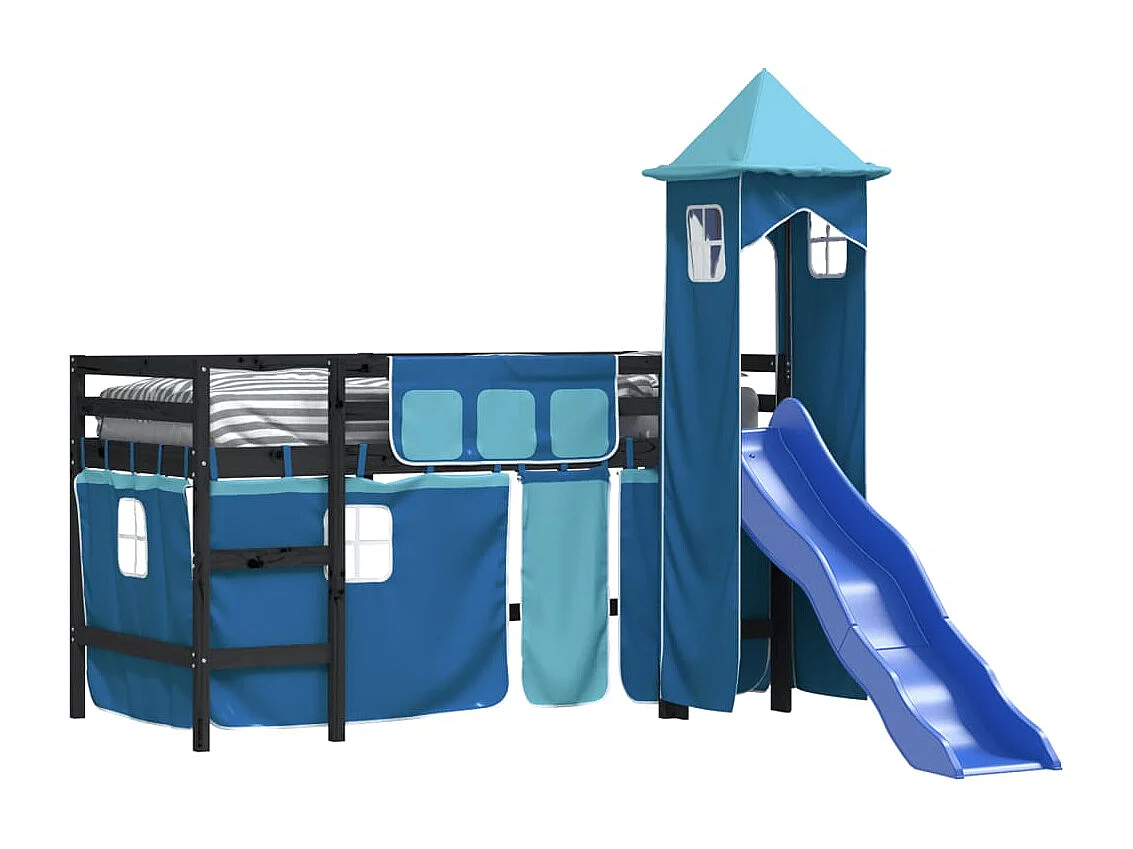 Lit mezzanine enfants avec tour sans matelas bleu 80x200 cm