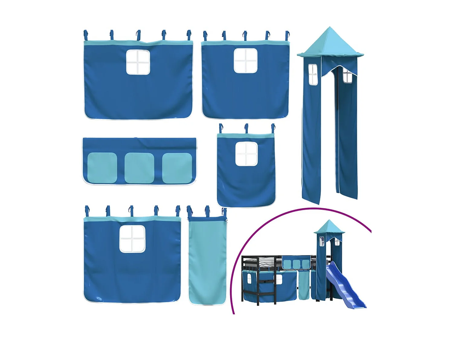 Lit mezzanine enfants avec tour sans matelas bleu 80x200 cm