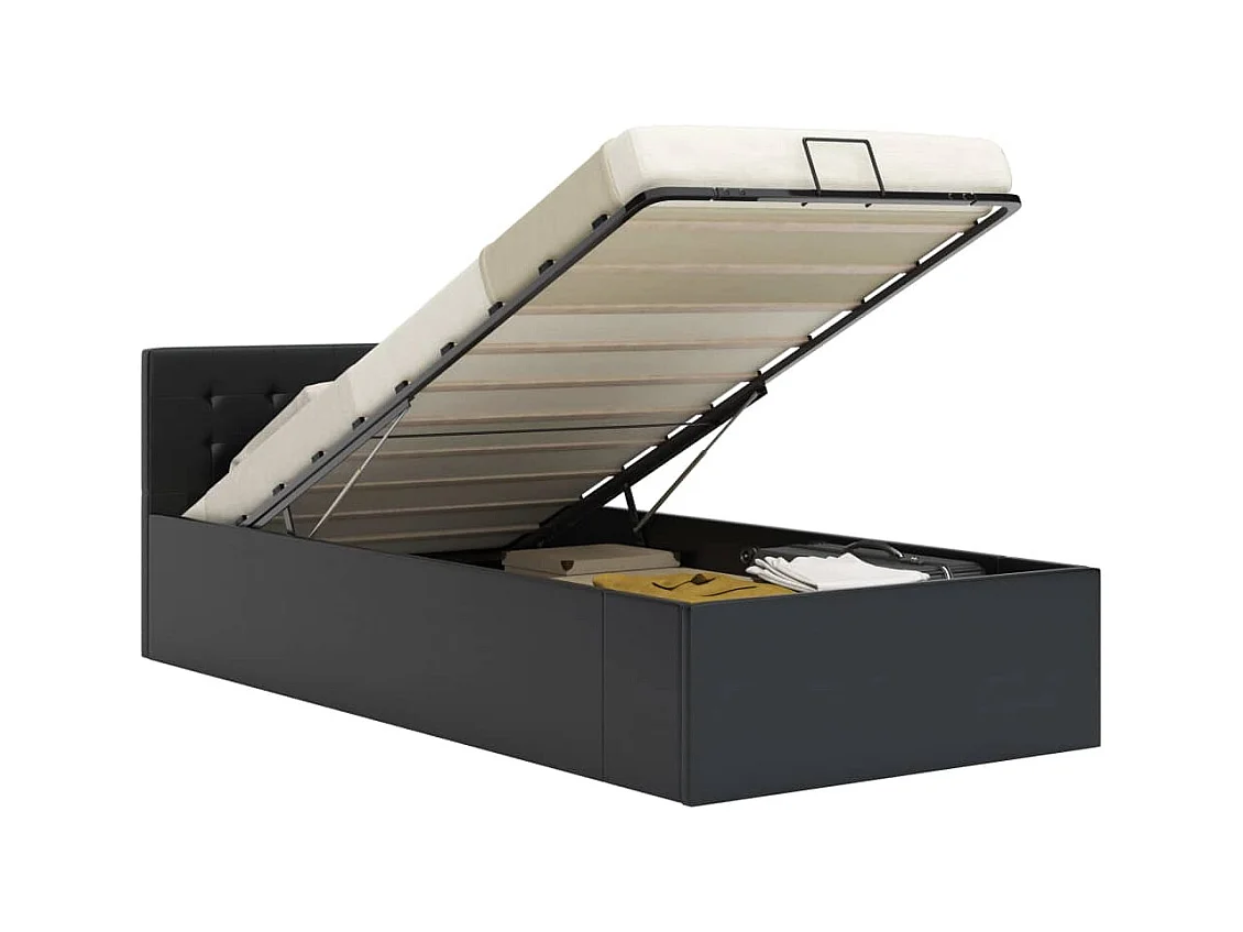 Rete letto contenitore idraulica in similpelle nera 100x200 cm