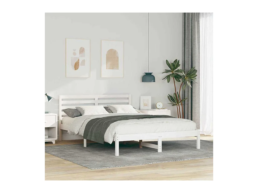 Wit bedframe 140 x 210 cm Massief grenenhout