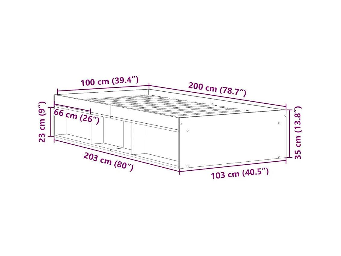 Bettgestell ohne Matratze Eiche braun 100x200 cm