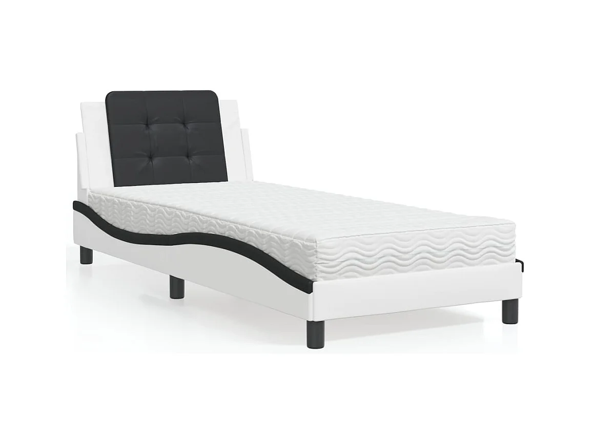 Bed met wit en zwart matras 80x200 cm imitatieleer