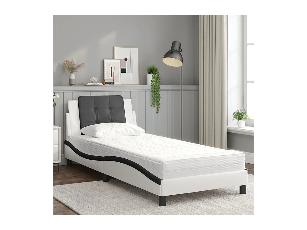 Bed met wit en zwart matras 80x200 cm imitatieleer
