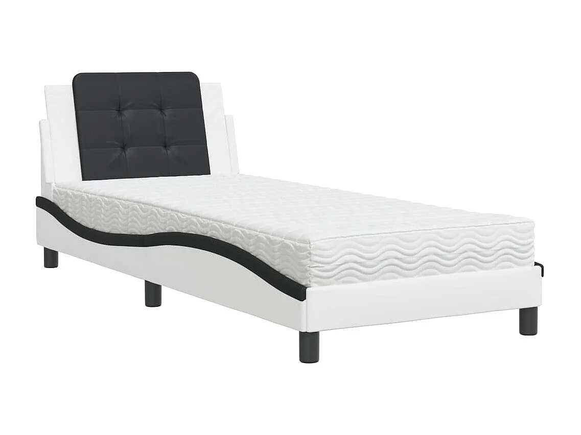 Lit avec matelas blanc et noir 80x200 cm similicuir