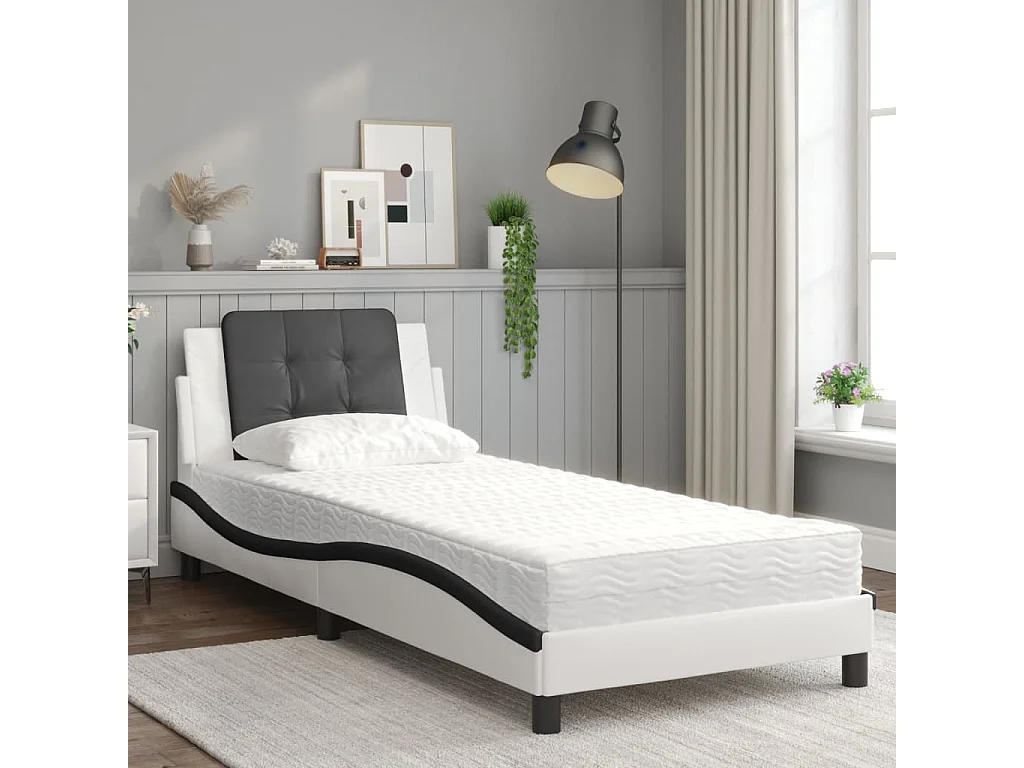 Lit avec matelas blanc et noir 80x200 cm similicuir