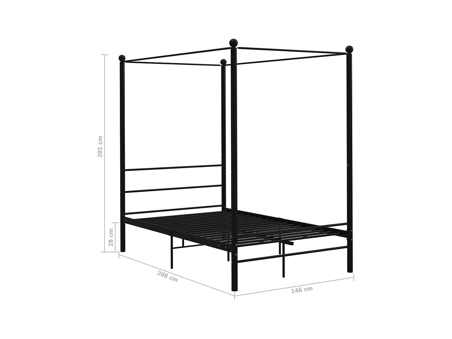 Struttura letto a baldacchino nera senza materasso 140x200 cm in metallo