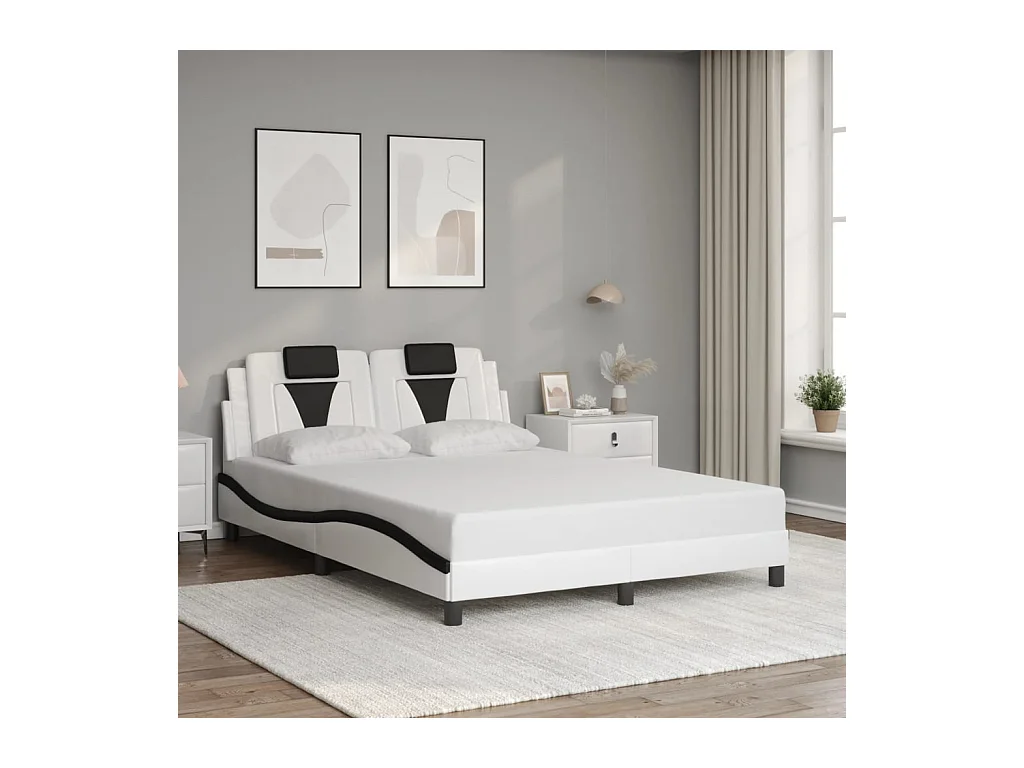 Estructura de cama sin colchón blanca y negra 140x200 cm piel sintética