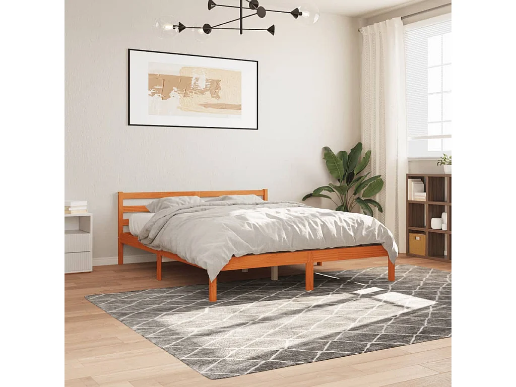 Struttura letto senza materasso, cera marrone, 200x200cm, legno massello di pino