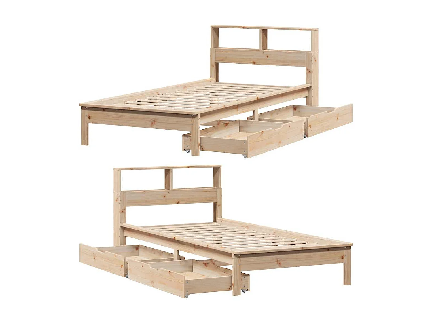 Letto a libreria senza materasso 100x200 cm in legno massello di pino