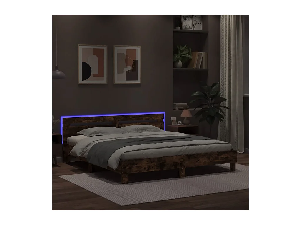 Struttura letto con LED senza materasso rovere affumicato 160x200 cm