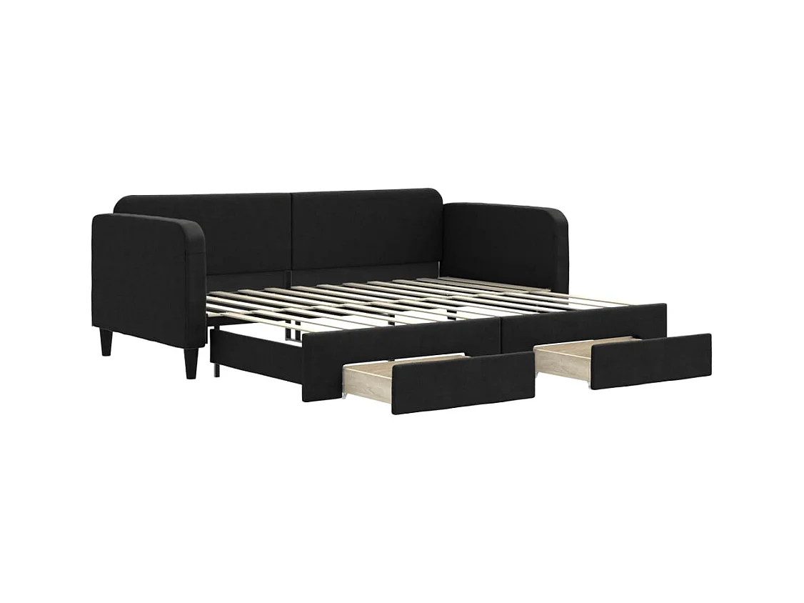 Dagbed met onderschuifbed en lades zonder matras zwart 90x200 cm