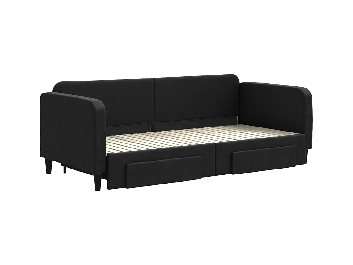 Dagbed met onderschuifbed en lades zonder matras zwart 90x200 cm