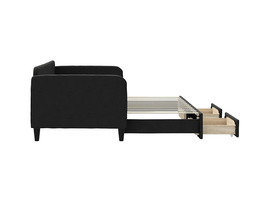 Dagbed met onderschuifbed en lades zonder matras zwart 90x200 cm
