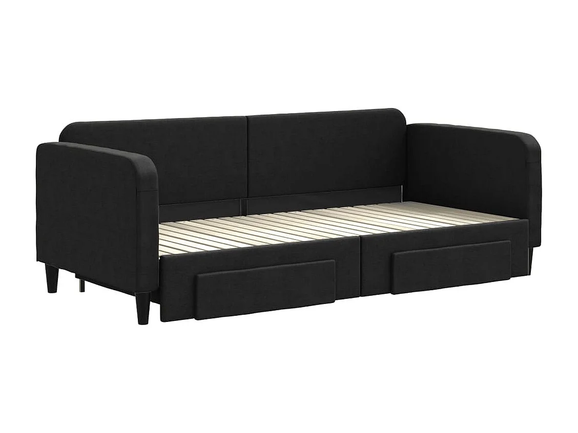 Lit de jour avec gigogne et tiroirs sans matelas noir 90x200 cm