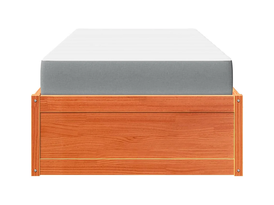 Bed met bruine wasmatras 90x190 cm massief grenenhout