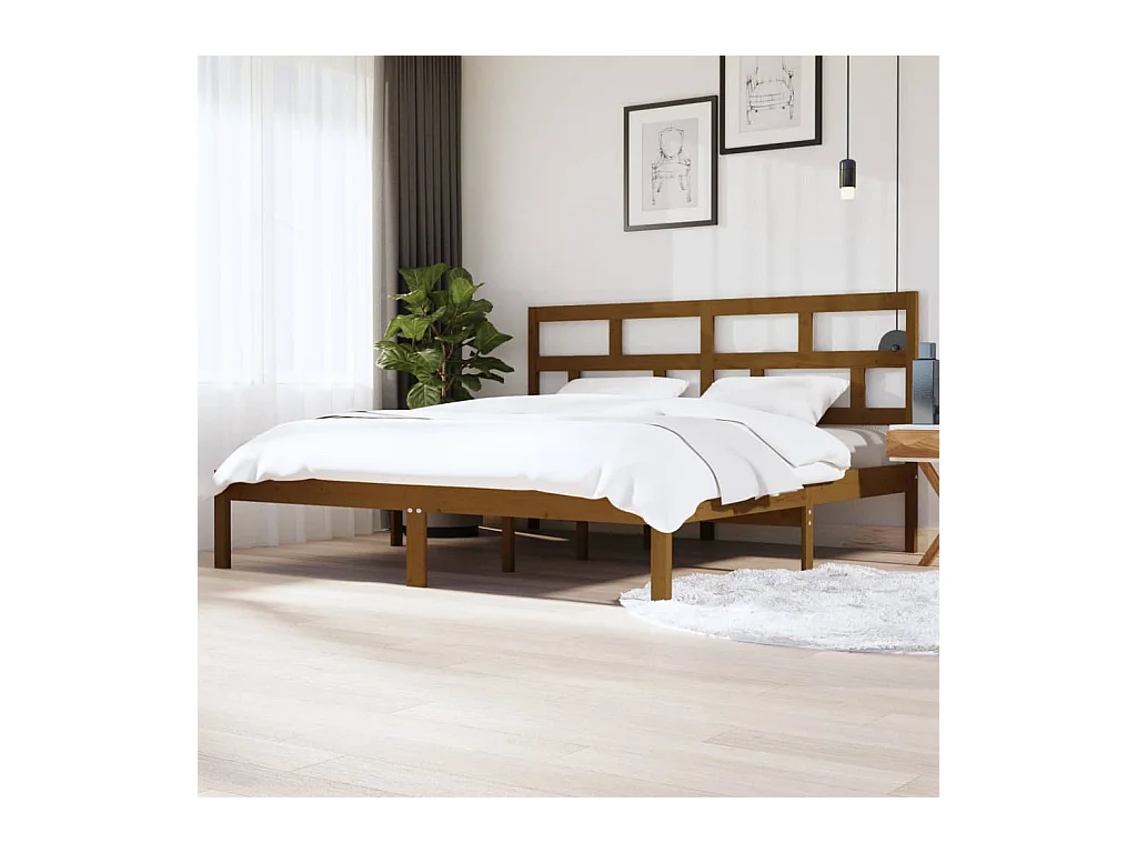 Estructura de cama sin colchón Marrón miel Madera maciza de pino 200x200cm