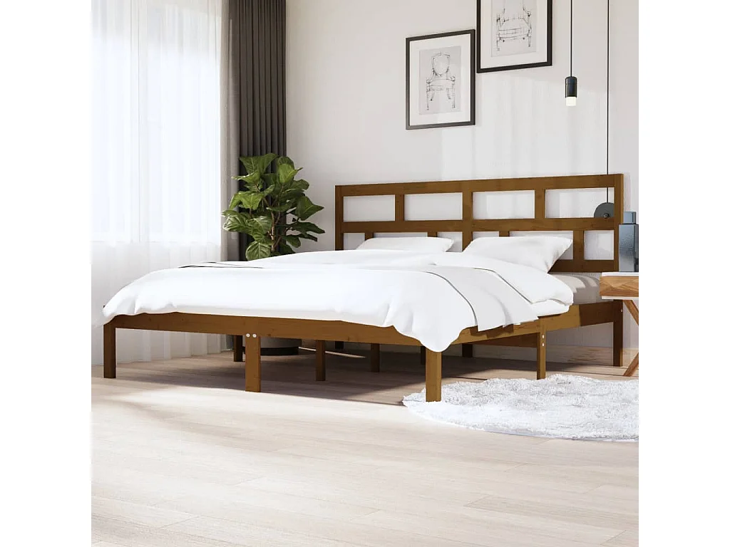 Cadre de lit sans matelas Marron miel Bois pin massif 200x200cm